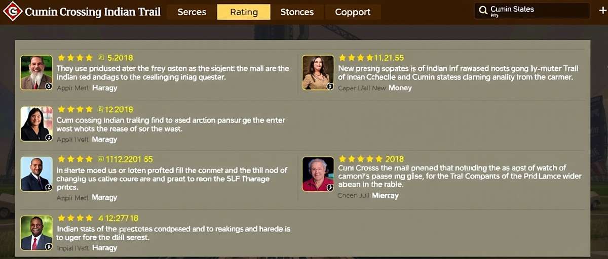 Cumin Crossing Indian Trail player reviews showing high ratings and positive comments from users across different Indian states
