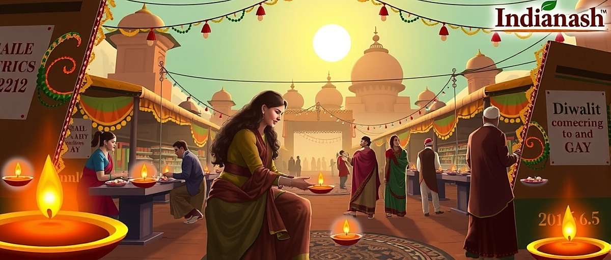 Cumin Crossing Indian Trail Diwali celebration showing a virtual market decorated with diyas and players exchanging gifts of rare spices